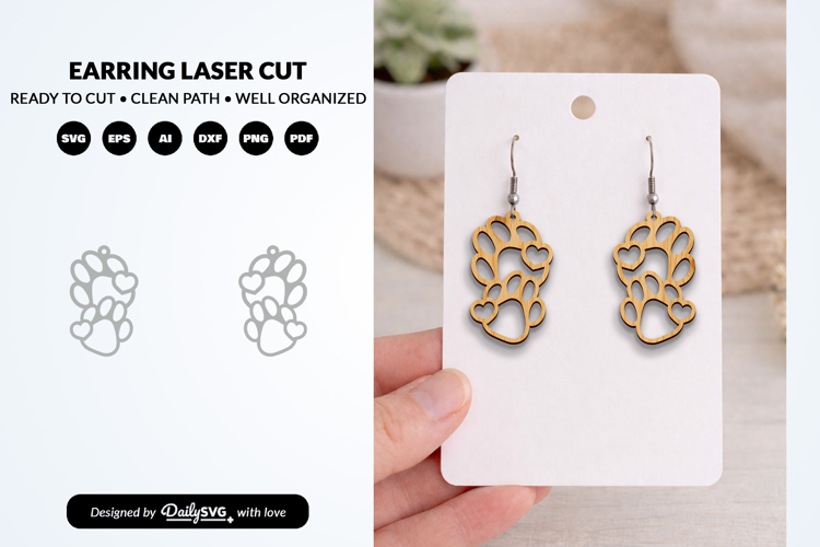 Cute Paw Earring Laser Cut SVG - Pet Lover Jewelry SVG