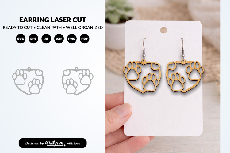 Cute Paw Earring Laser Cut SVG - Pet Lover Jewelry SVG