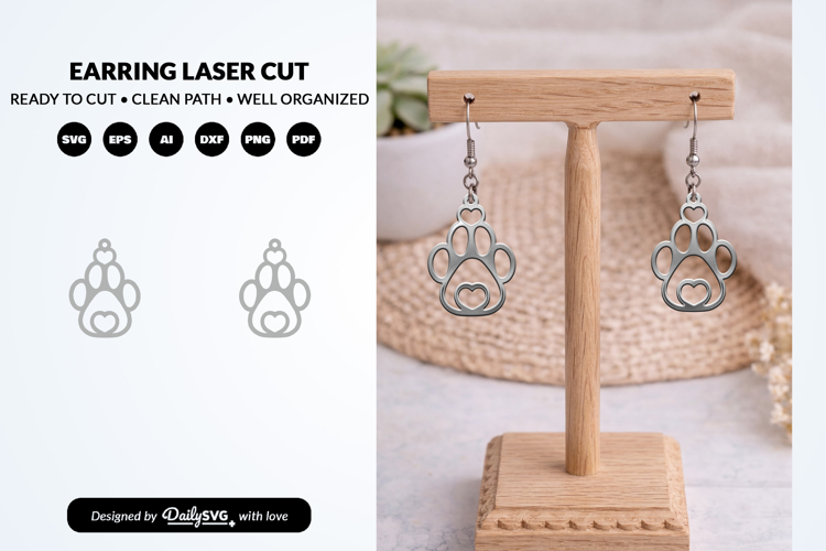 Cute Paw Earring Laser Cut SVG - Pet Lover Jewelry SVG