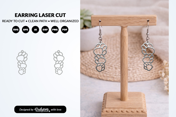 Cute Paw Earring Laser Cut SVG - Pet Lover Jewelry SVG