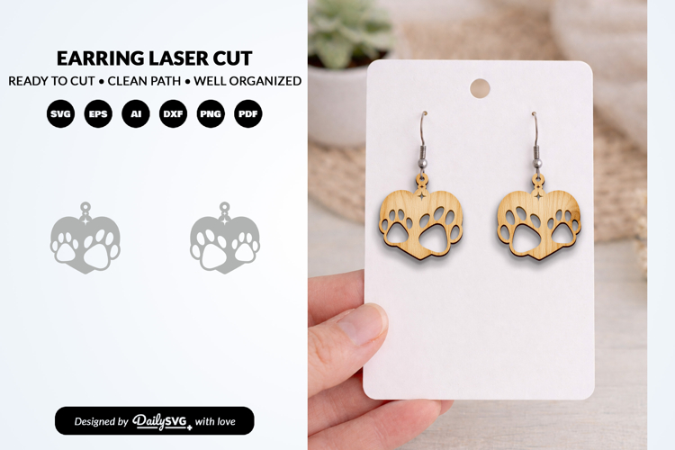 Cute Paw Earring Laser Cut SVG - Pet Lover Jewelry SVG