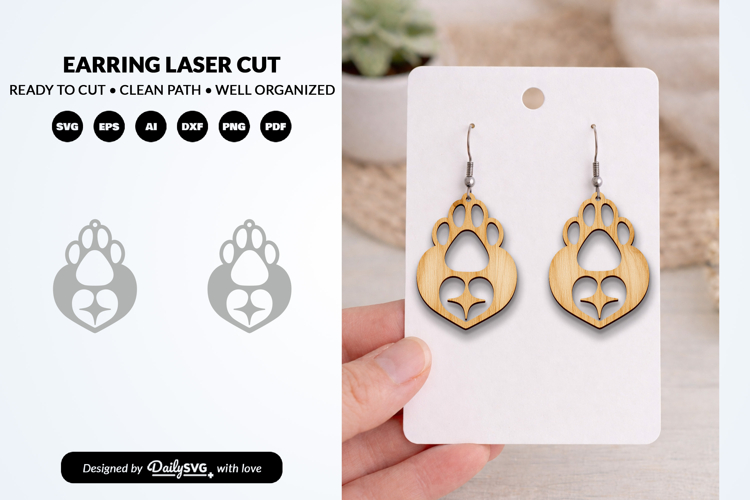 Cute Paw Earring Laser Cut SVG - Pet Lover Jewelry SVG