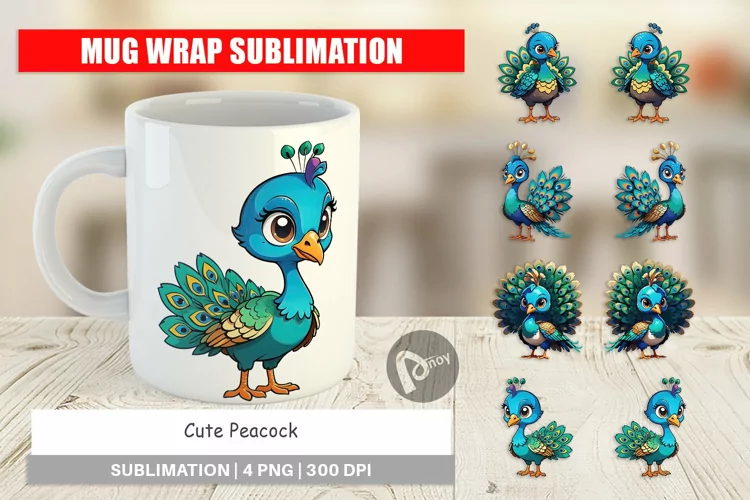 Mug Wrap Design Cute Peacock