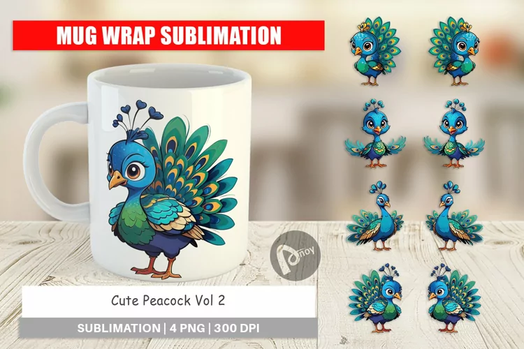 Mug Wrap Design Cute Peacock