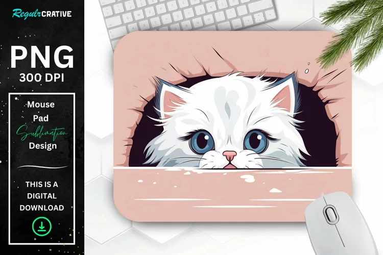 Cute Peeking Persian Cat Mouse Pad