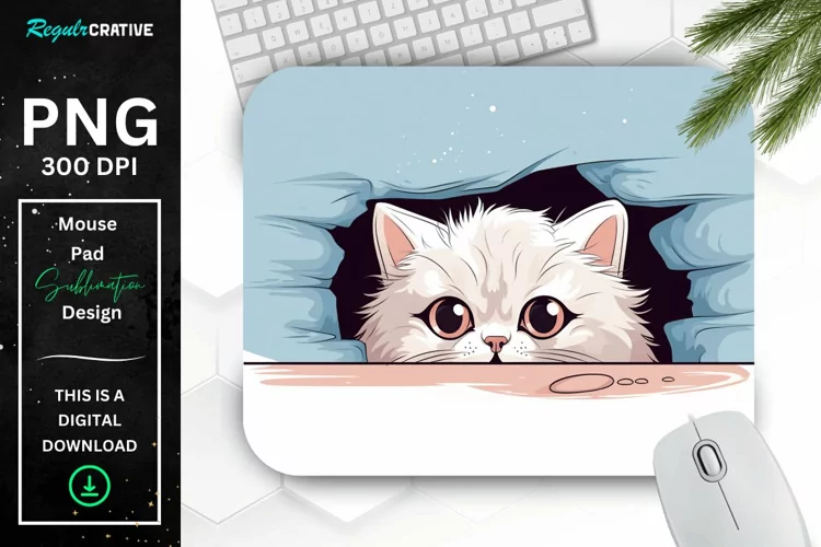 Cute Peeking Persian Cat Mouse Pad