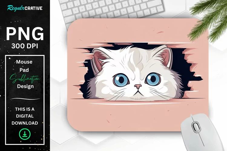 Cute Peeking Persian Cat Mouse Pad