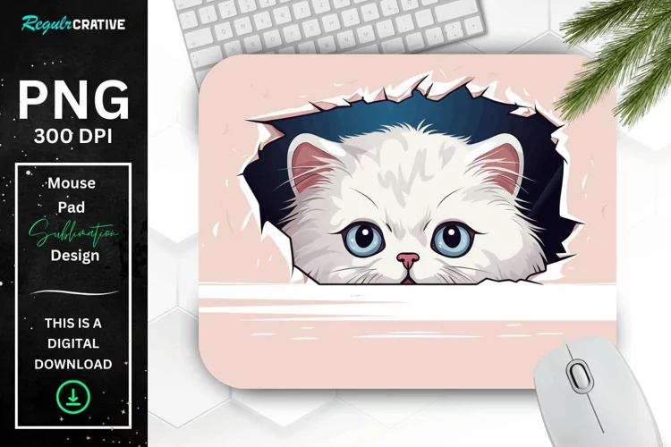 Cute Peeking Persian Cat Mouse Pad