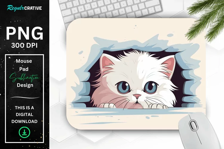 Cute Peeking Persian Cat Mouse Pad