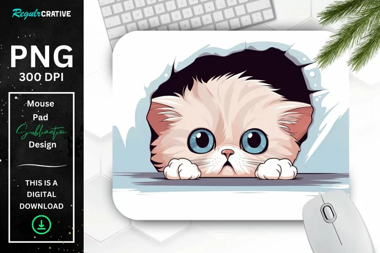 Cute Peeking Persian Cat Mouse Pad