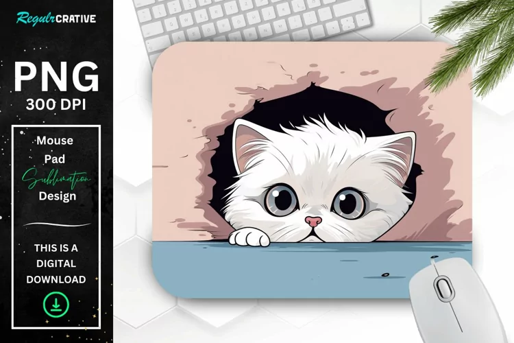 Cute Peeking Persian Cat Mouse Pad