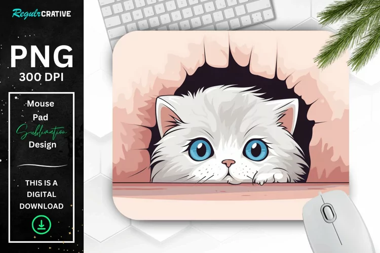 Cute Peeking Persian Cat Mouse Pad