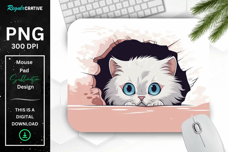 Cute Peeking Persian Cat Mouse Pad