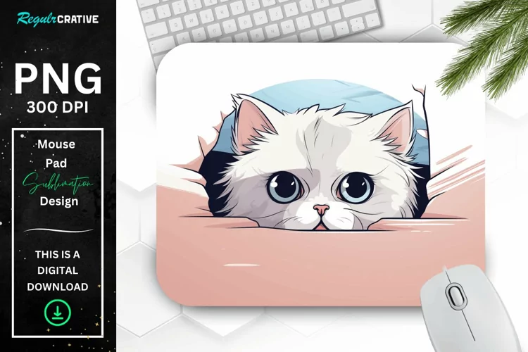Cute Peeking Persian Cat Mouse Pad