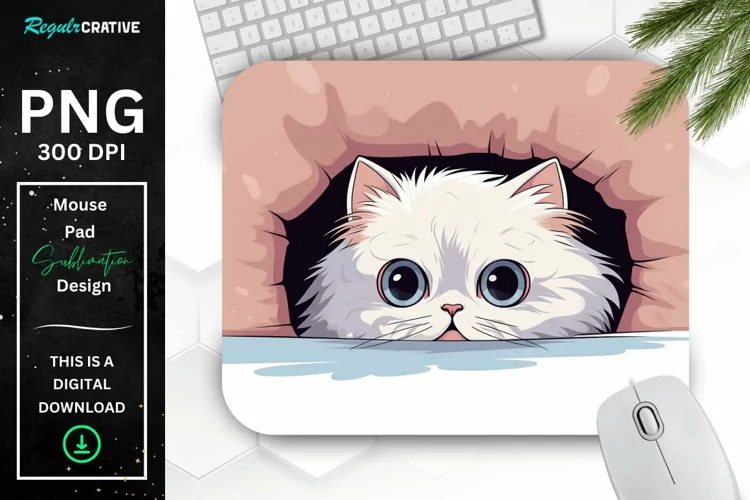 Cute Peeking Persian Cat Mouse Pad