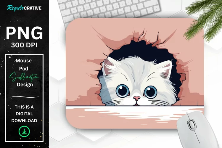 Cute Peeking Persian Cat Mouse Pad