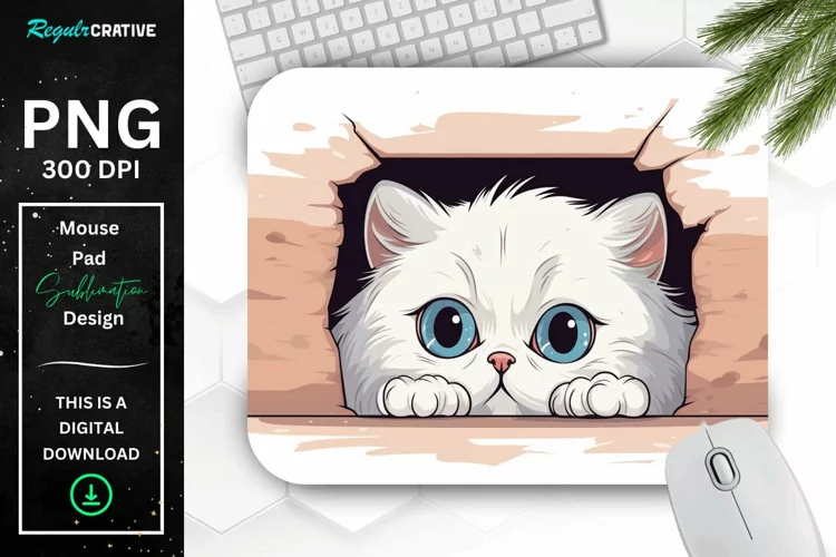 Cute Peeking Persian Cat Mouse Pad