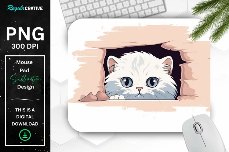 Cute Peeking Persian Cat Mouse Pad