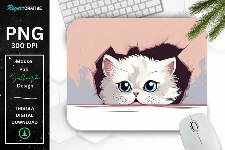 Cute Peeking Persian Cat Mouse Pad