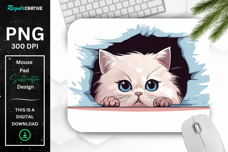 Cute Peeking Persian Cat Mouse Pad
