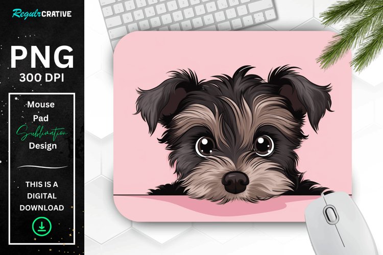 Cute Peeking Yorkshire Terrier Dog Mouse Pad