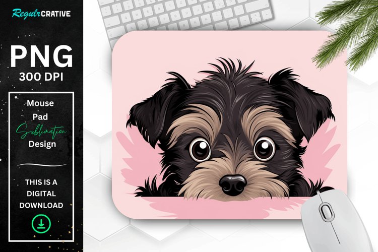 Cute Peeking Yorkshire Terrier Dog Mouse Pad