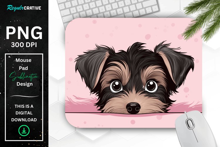 Cute Peeking Yorkshire Terrier Dog Mouse Pad