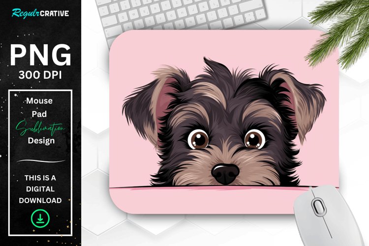 Cute Peeking Yorkshire Terrier Dog Mouse Pad