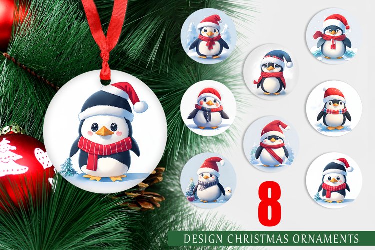 Christmas Ornaments Cute Penguin Watercolor