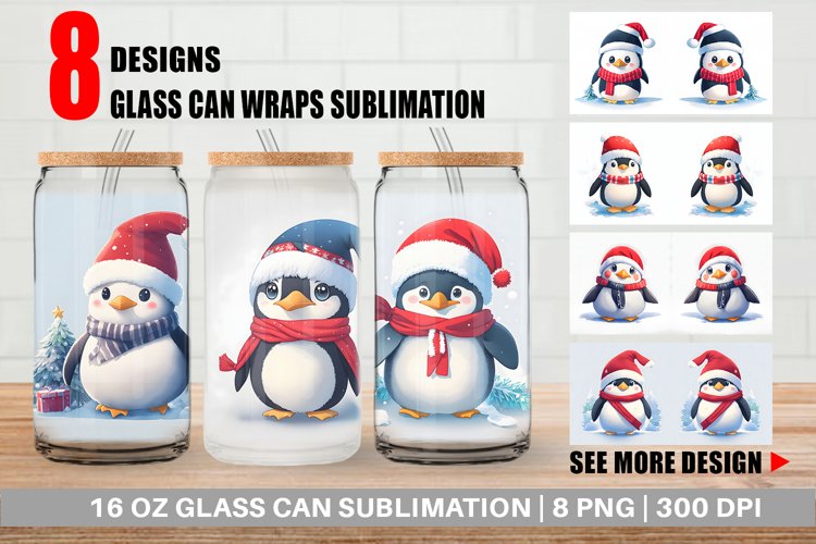 Cute Penguin Watercolor Texture Glass Can Wraps