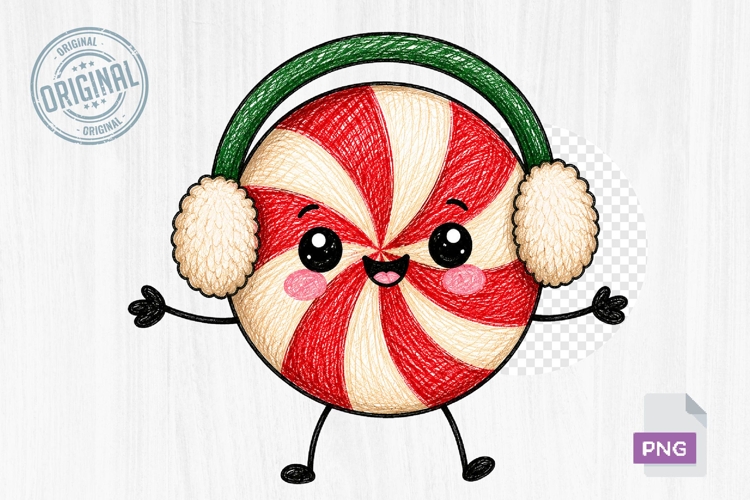 Cute Peppermint Candy Christmas Doodle PNG Clipart Design