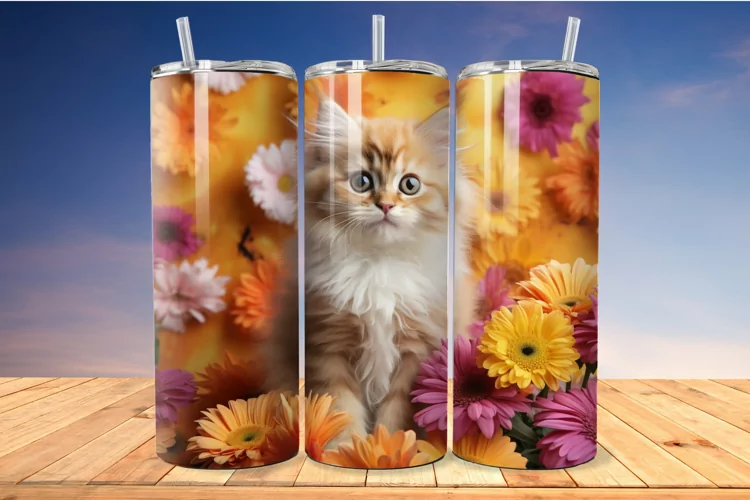 Cute Persian Kitten Daisies 20 Oz Skinny Tumbler