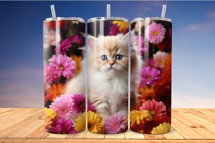 Cute Persian Kitten Daisies 20 Oz Skinny Tumbler example image 1