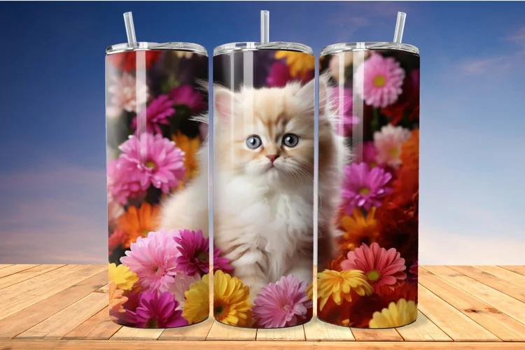 Cute Persian Kitten Daisies 20 Oz Skinny Tumbler