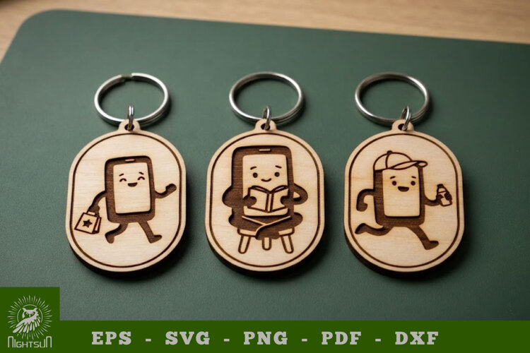 Cute Phone Character Lasercut Keychain example image 1
