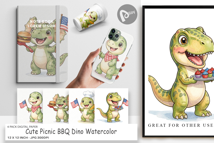 Picnic BBQ Dino Digital Paper