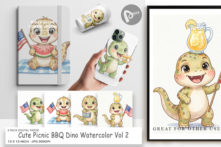 Picnic BBQ Dino Digital Paper