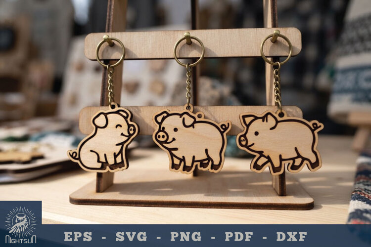 Cute Pig Lasercut Keychain example image 1