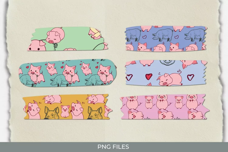 Cute Pig with Vintage Color Seamless Pattern Tape