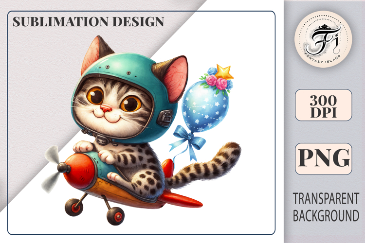 Birthday Cat Pilot Sublimation PNG | Cute Kitten Clipart