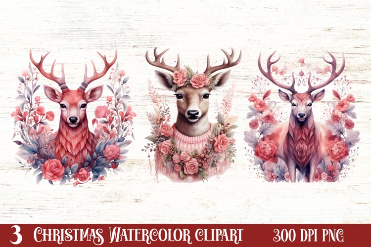Cute Pink Christmas Animals Clipart Sublimation