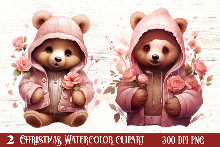 Cute Pink Christmas Animals Clipart Sublimation