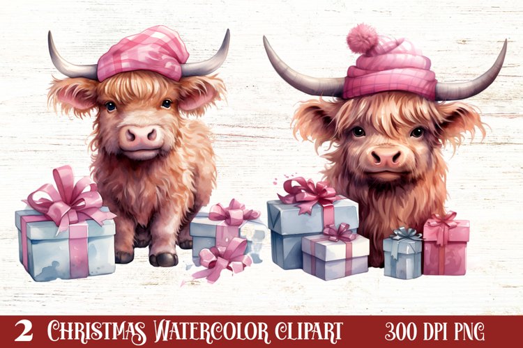 Cute Pink Christmas Animals Clipart Sublimation