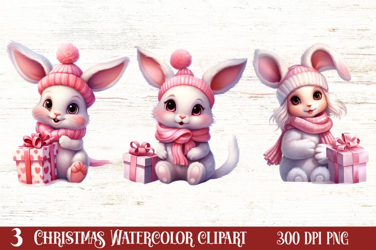Cute Pink Christmas Animals Clipart Sublimation