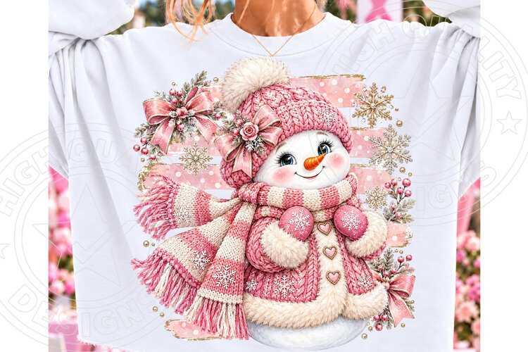Cute Pink Christmas Snowman PNG example image 1