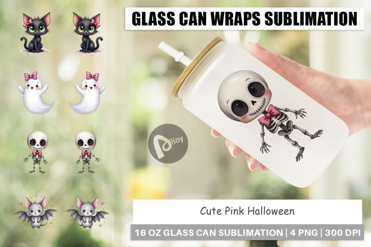 Cute Pink Halloween Glass Can