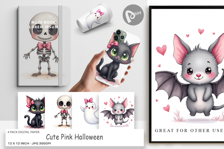 Cute Pink Halloween Digital Paper