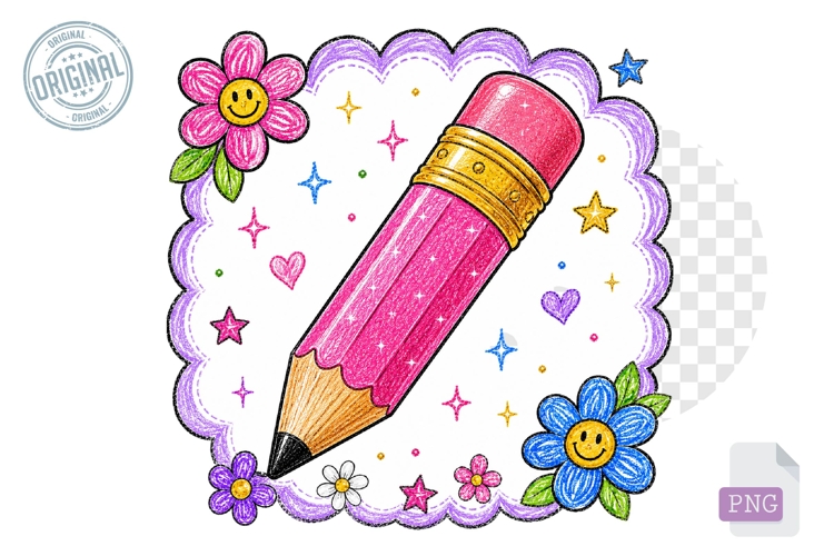 Cute Pink Pencil Clipart PNG for Back to School Crafts