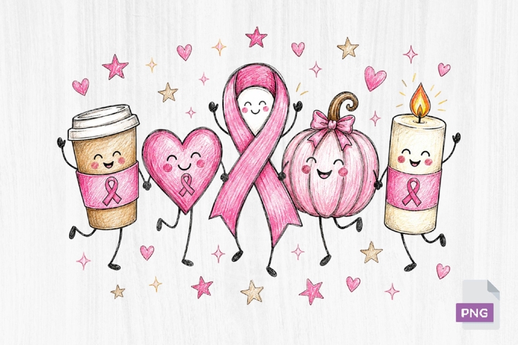 Cute Pink Ribbon Friends Autumn Clipart example image 1