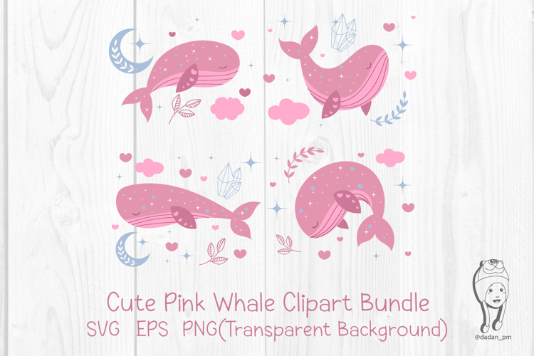 Cute Pink Whale Clipart Bundle Dreamy Fantasy Ocean Animals example image 1